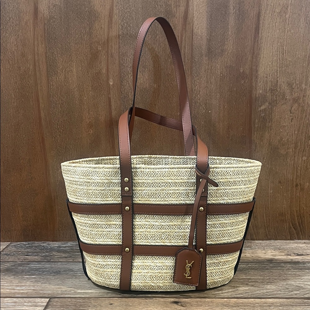 Saint Laurent Brown and Cream Tote Bag